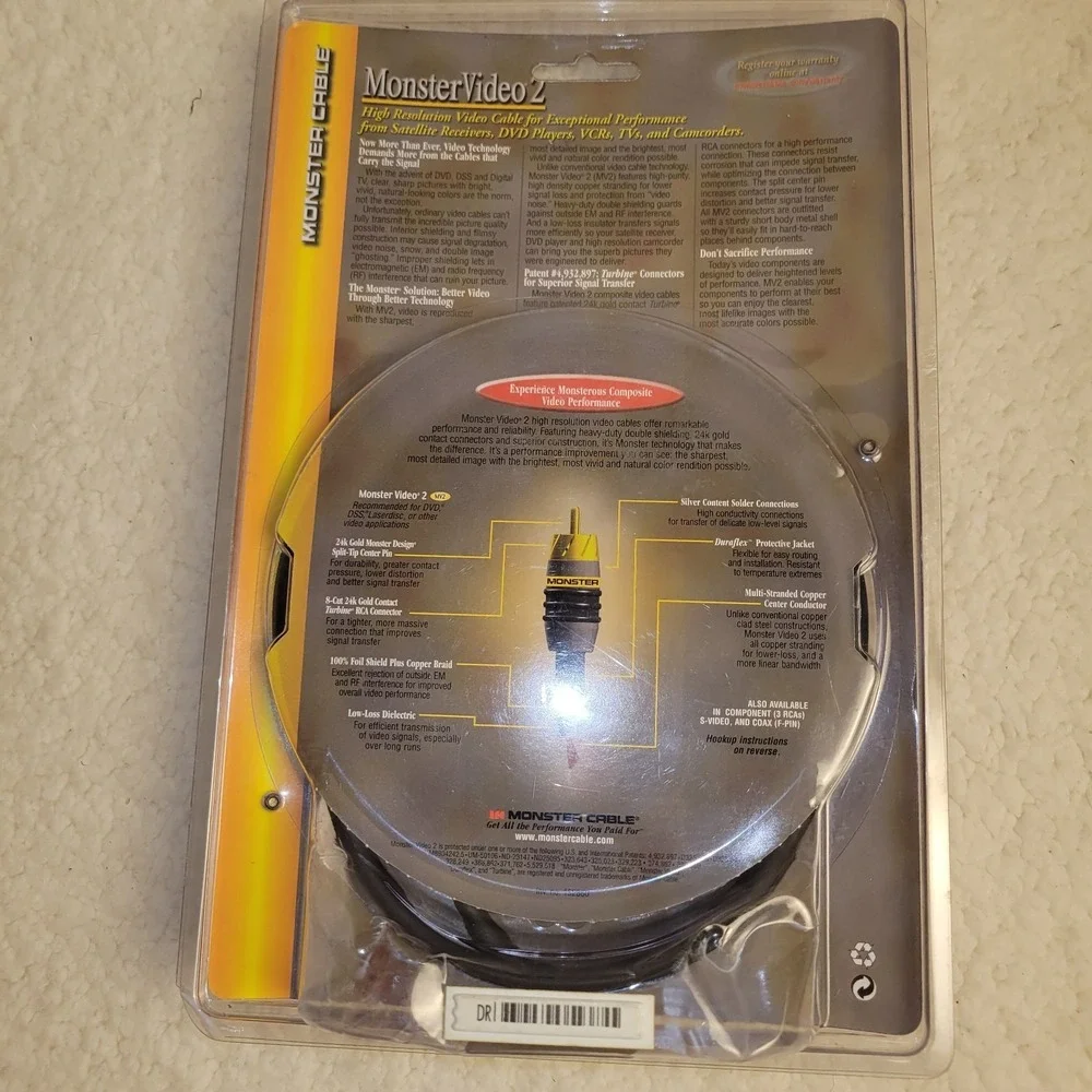 Monster Video 2 Cable for DVD, VCR,‎ TV & Camcorders 6.6 Ft New